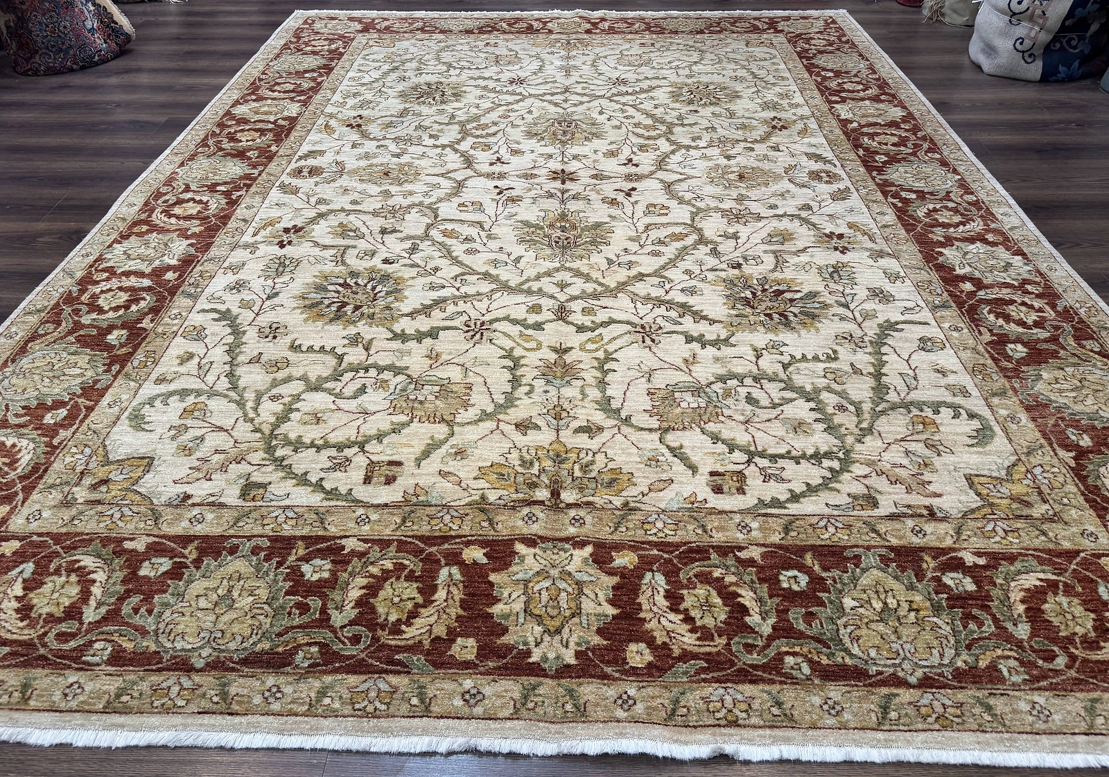 Pakistani Rug 9x12 Floral Allover Peshawar Chobi Beige Rust Red Traditional gallery