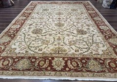 Pakistani Rug 9×12 Floral Allover Peshawar Chobi Beige Rust Red Traditional