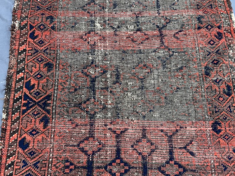 Orange Black Distressed Low Pile Rug 3x5 ft Handwoven Tribal Vintage Carpet gallery