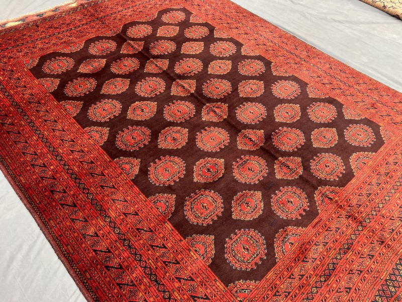 Antique Turkmen Ersari 7' x 9'4" Handwoven Rug Faded Burgundy Red Geometric Rug gallery