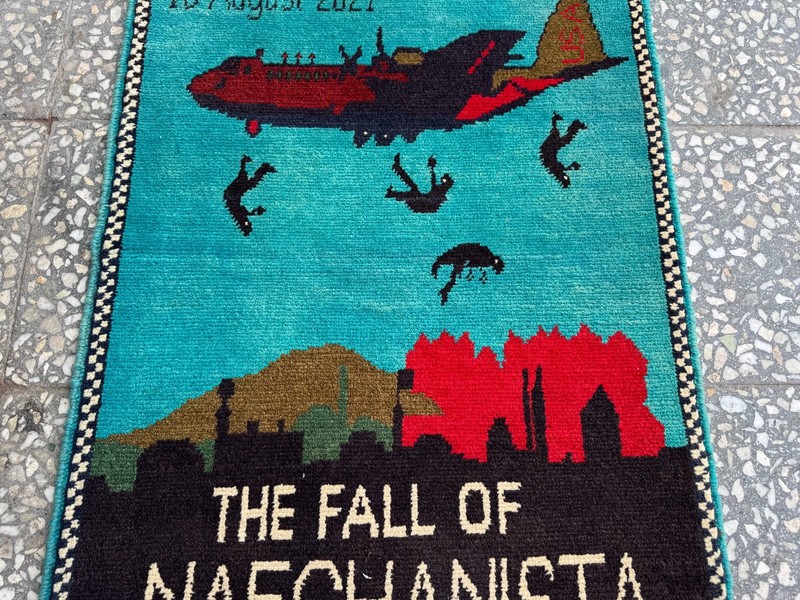 2x3 Afghan Hand Knotted War Rug Fall of Kabul 2021 Wool Carpet New gallery