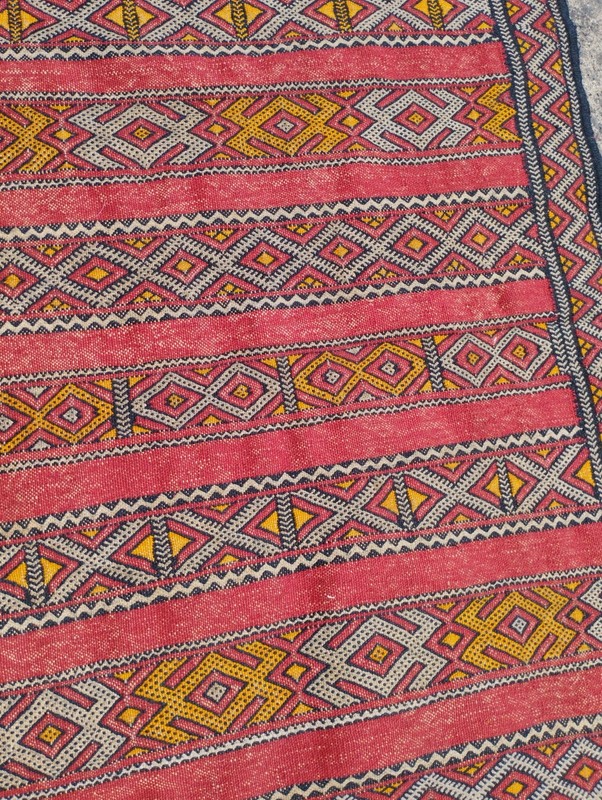 Vintage Traditional Oriental Turkish Multicolor Wool Kilim Rug Carpet 132x171 cm gallery