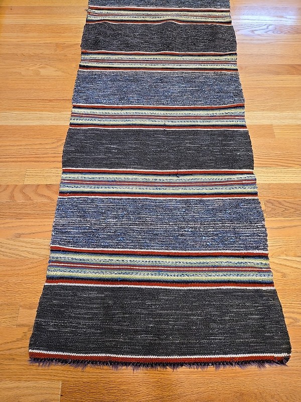 Vintage Hand Made Rag Rug (2' x 8') Woven Long Runner Dark Multi-Color Sweden gallery