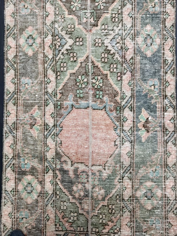 Green Red Geometric Handmade Runner, 1.9x12.2ft, Vintage Turkish Entryway Rug, gallery