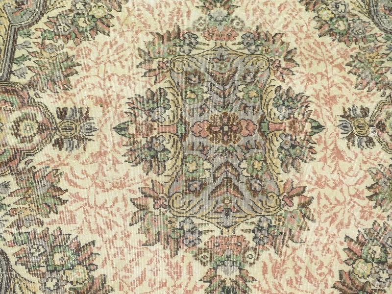 Sage Green Vintage Distressed Turkish Large Carpet, Handmade Wool Rug 70"x114" gallery