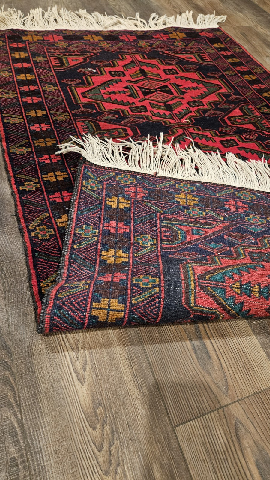 Vintage Afghanistan Rug Red And Blue. 3'x4' Great Used Condition gallery