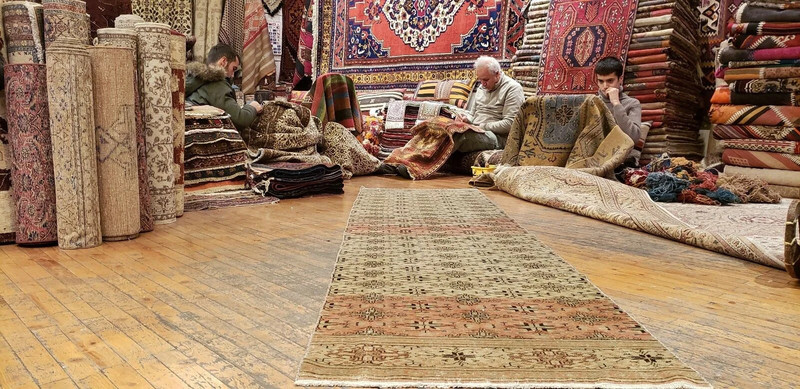 1930-1939's Antique Wool Pile Muted Natural Dye Bunyan Runner Rug 2'6" x 9'6" gallery