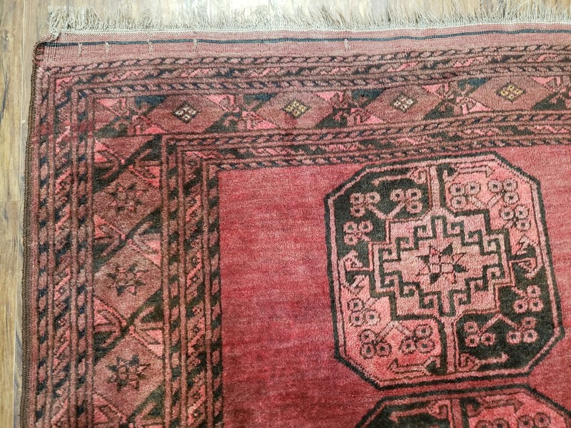Antique Bukhara Area Rug Vintage Afghan Bashir Carpet 4x6 Hand-Knotted Red Black gallery