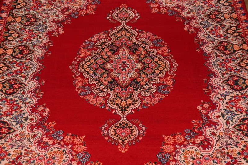 Red Floral Kirman Traditional Area Rug 9x13 Vintage Handmade Living Room Carpet gallery
