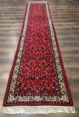 Indo Sarouk Runner Rug 3×12 ft Red Cream Allover Pattern Hand Knotted Wool