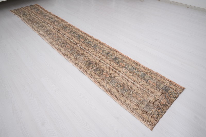 2x12 Rug, Knotted Turkish Wool Runner Rug, Neutral Vintage Oushak Rug Runner,890 gallery