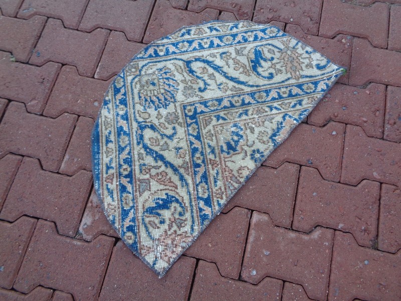 2.4x1.6ft Half Circle Vintage Shoe mat, Handmade Navy Blue Entry Mat, sx gallery