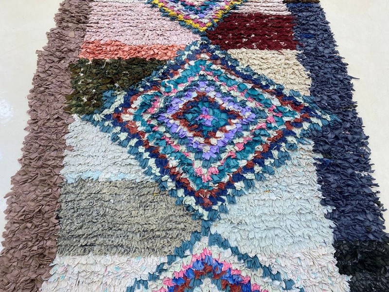 Moroccan Boucherouite Vintage Berber Rug, Unique Geometrie Home Rug 3'4x6'ft gallery