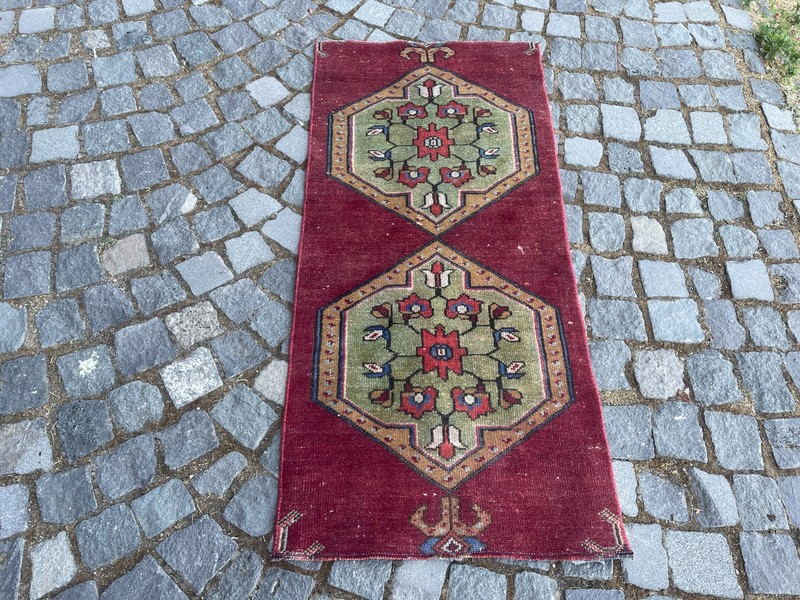 Bohemian Area Rug Handmade Wool Rug Turkish Vintage Traditional Rug 2,0 x 4,2 ft gallery