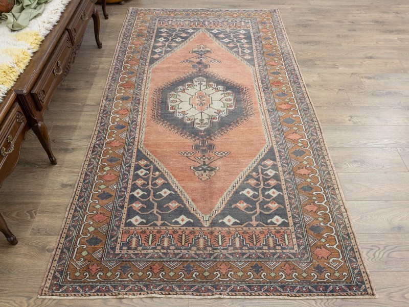 Faded Turkish Anatolian Tribal Wool Area Rug 4.8x8.9 ft Hand-woven Oushak Carpet gallery