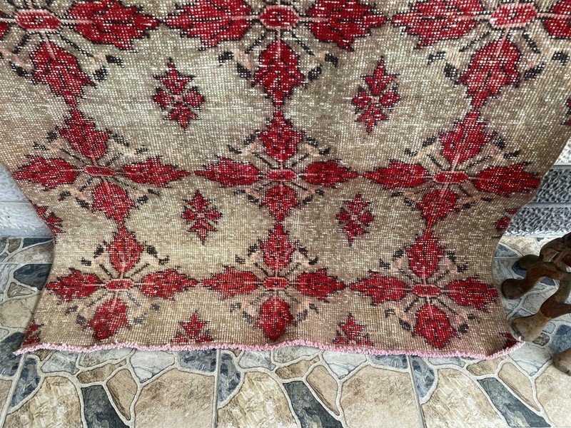 Vintage Turkish Rug Hand-Knotted Wool Carpet 4x7 Ft Geometric Tribal Anatolian gallery