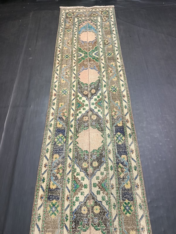 Multicolor Antique Handmade Runner, 2.4x12.9ft, Vintage Patchwork Entryway Rug, gallery