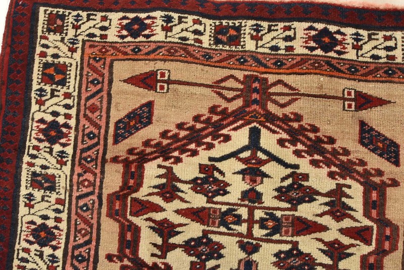 Vintage Tribal Oriental Runner 3’8” x 7’9” Beige Wool Hand-Knotted Area Rug gallery