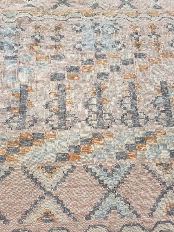 Distressed Vintage Handmade Geometric Pink Kilim Floor Rug Carpet 245x151cm gallery