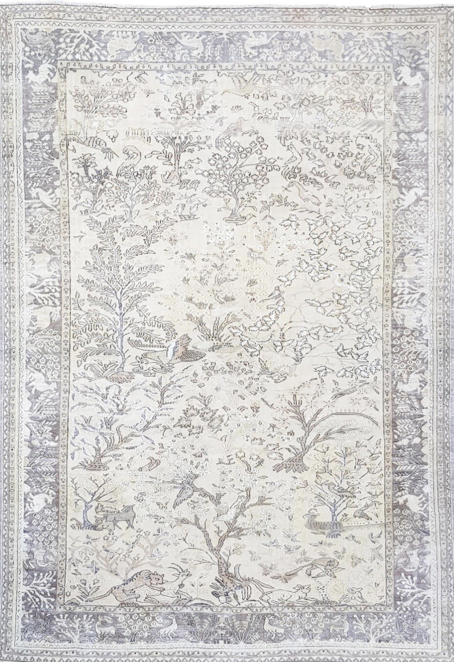 7 X 10 Authentic QumArea Rug Scenery Oriental Knotted Rare Wool Green Antique gallery