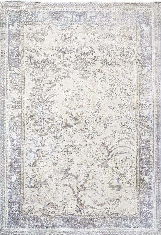 7 X 10 Authentic QumArea Rug Scenery Oriental Knotted Rare Wool Green Antique gallery