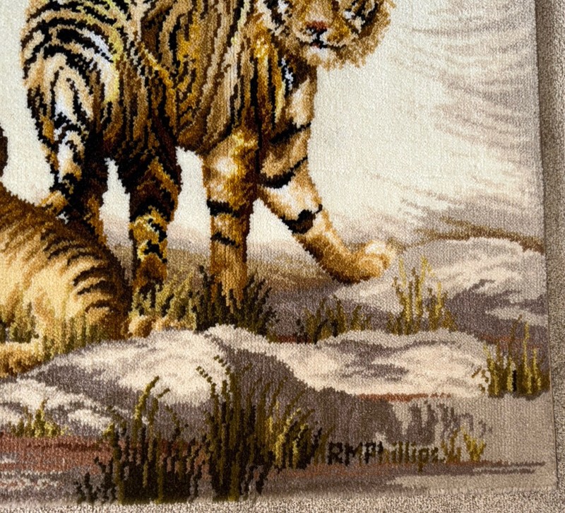 TRUE VINTAGE British Carpet Mark - Runner Safari Tigers -Rare gallery