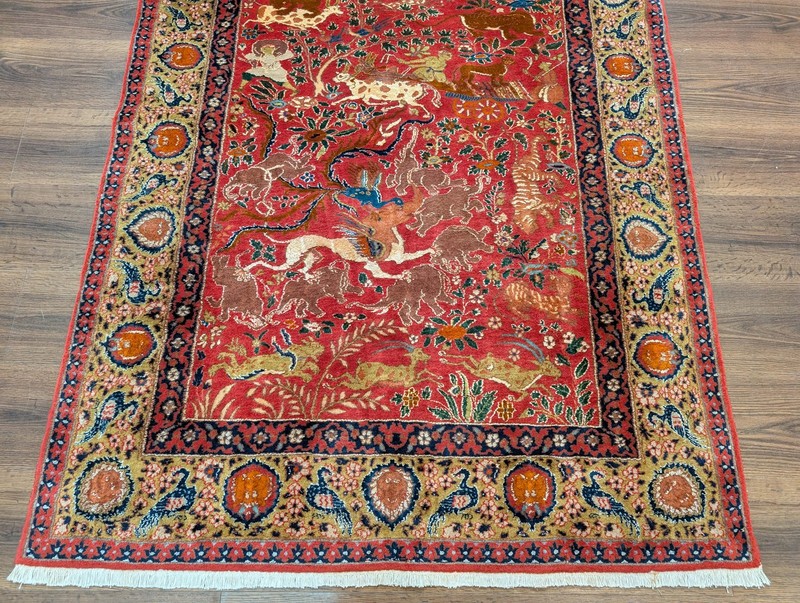 Indian Rug 4x6, Fine 380 KPSI, Hunting Scene, Animal Pictorials, Rare gallery