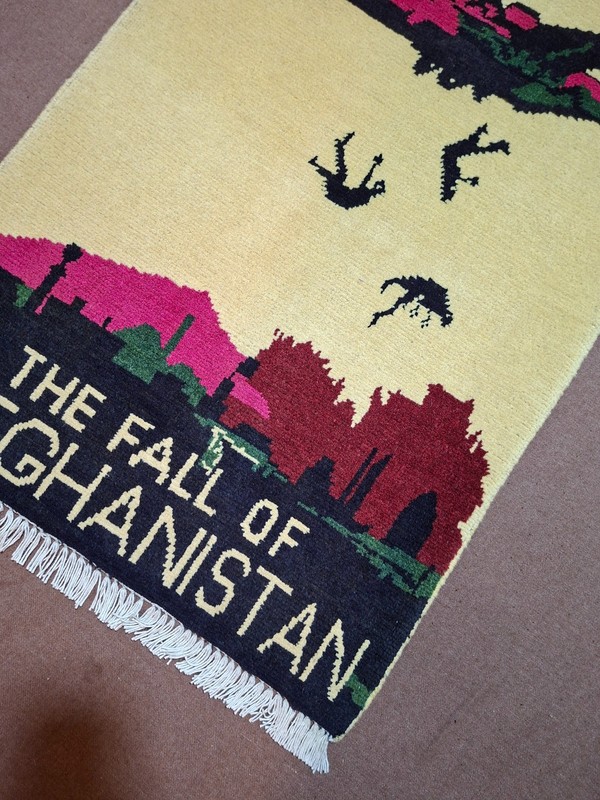 M73 Vintage Afghan War Rug 9/11 Handmade Wool Pictorial Tribal Rug 80 ×58 Cm gallery
