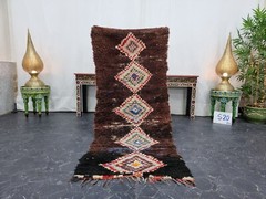 Moroccan Handmade Vintage Rug 2’6″x6′ Berber Geometric Brown Cotton Tribal Rug