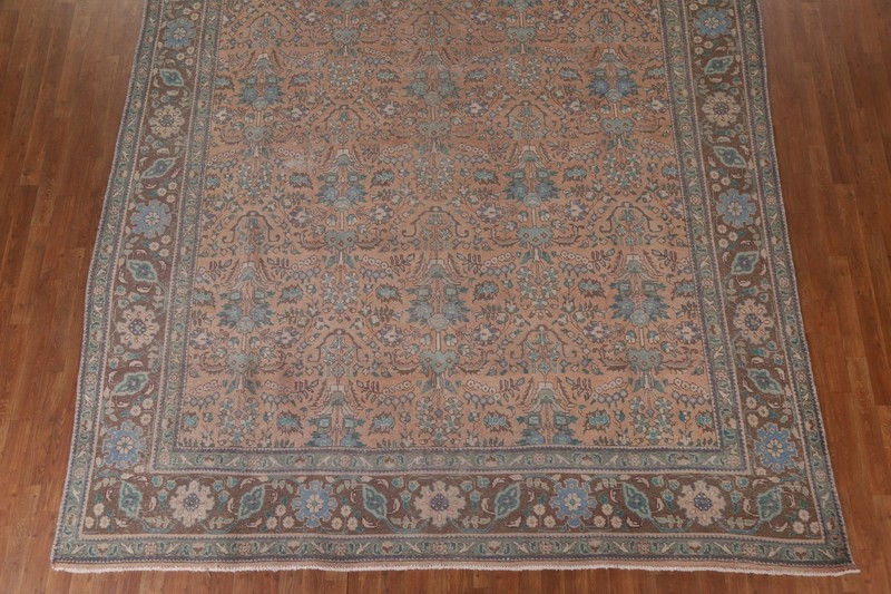 Vintage Muted Rust Floral Wool Tebriz Area Rug 10x13 Hand-made Room Size Carpet gallery