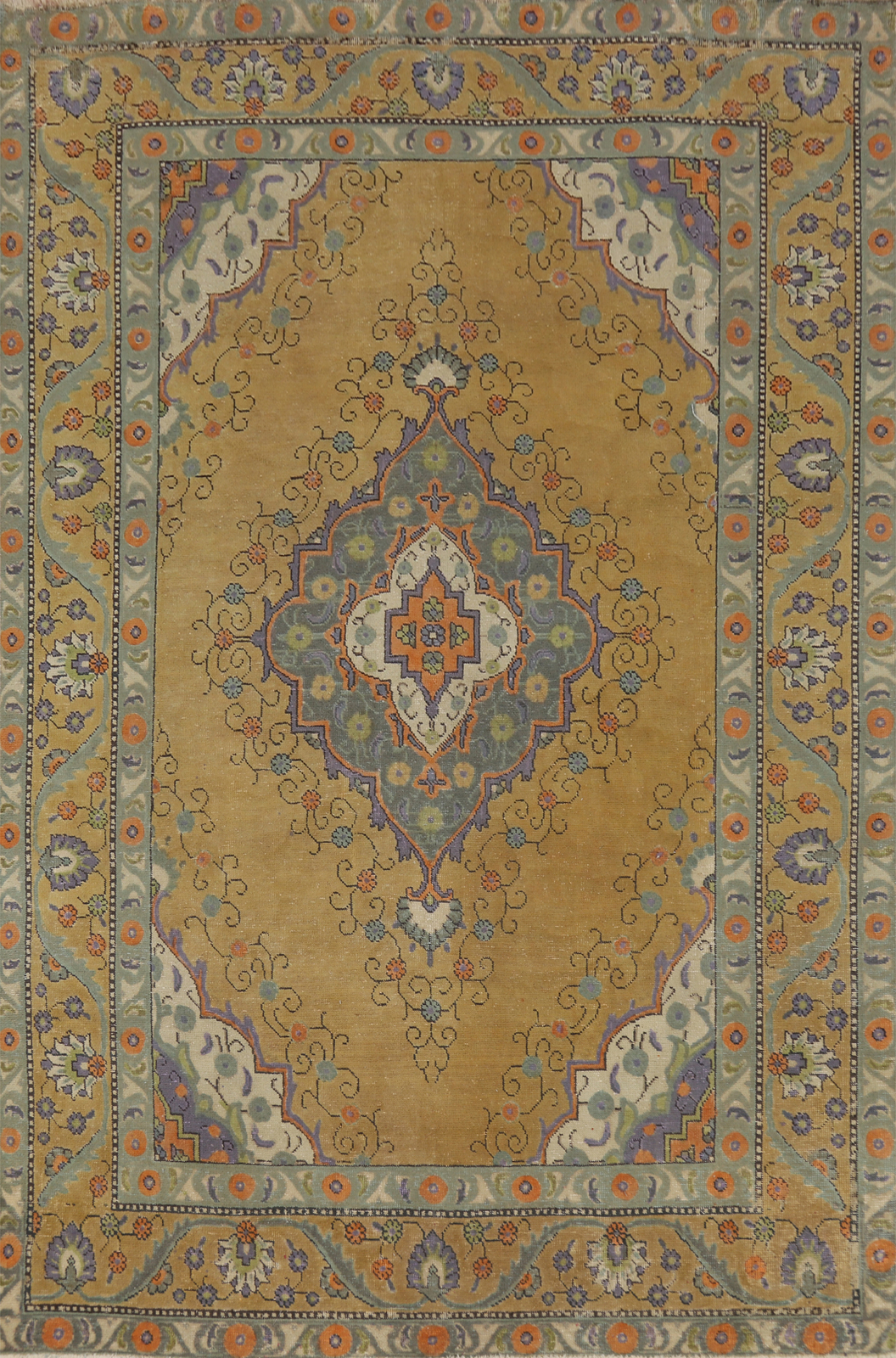 Gold Wool Traditional Hand-knotted Living Room Area Rug 6x9 Vintage Carpet gallery