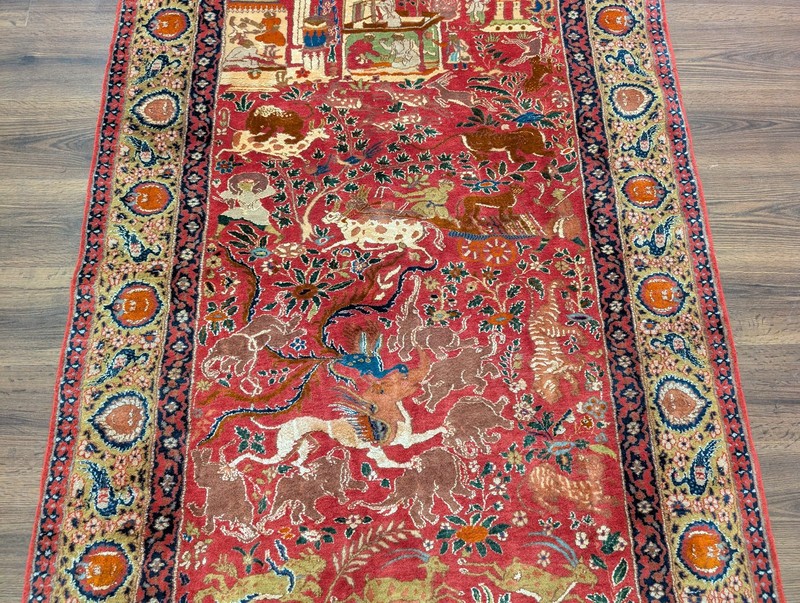 Indian Rug 4x6, Fine 380 KPSI, Hunting Scene, Animal Pictorials, Rare gallery