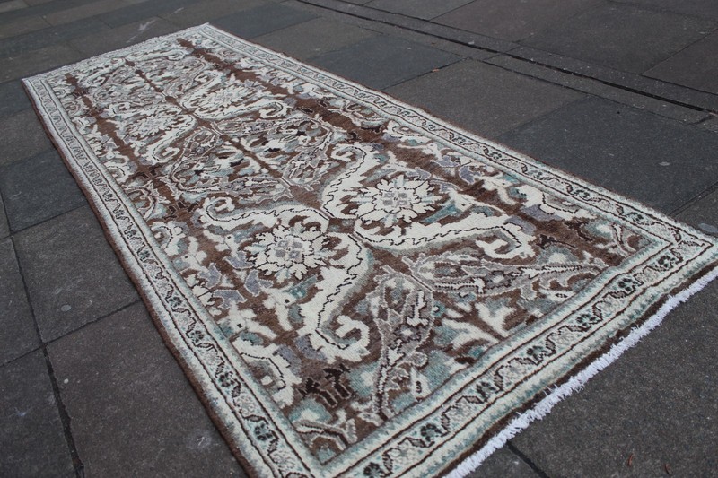 Vintage Hand Made Traditional Oriental Wool Brown Grey Long Runner 310x112cm gallery