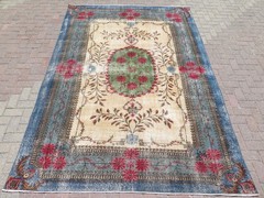 Vintage Turkish Handmade Area Rug Large Floor Carpet Blue Wool Home Rug 80″X119″