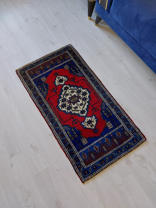 2X4 High Quality Antique Oriental Carpet Rug, Blue Handmade Decor Rug Design Rug gallery