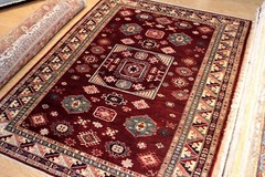 _KAZAK_RUG_HAND-MADE_7 X 9 FT. HAND-KNOTTED-100% WOOL Maroon dark red teal color
