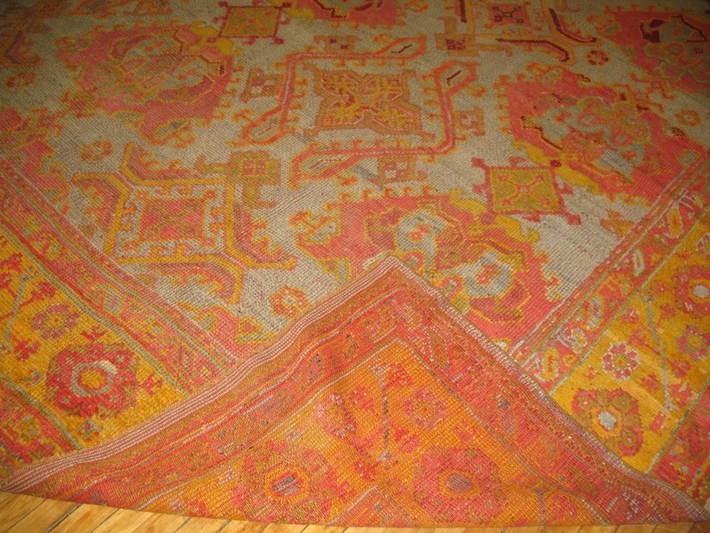 Antique Unbelievable All Over "Crab" Turkish Oushak Ushak Rug Size 12'4''x14'3'' gallery