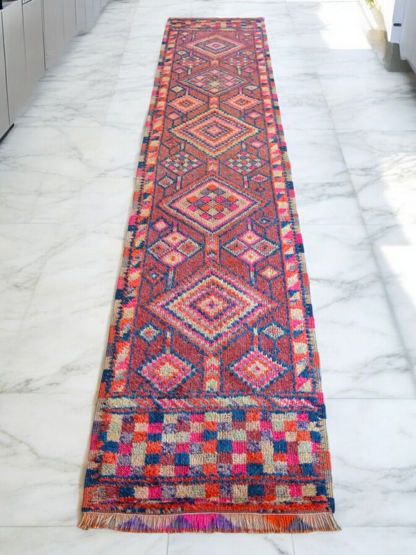 3x12 Runner Rug Hand Made Colorful Hallway Diamond Rug Actual 2.7 x 11.7 ft gallery