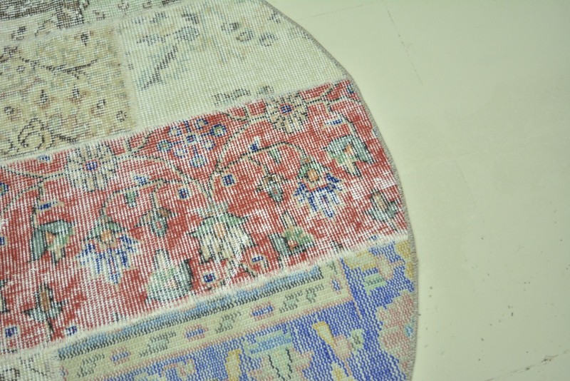 Multicolor Turkish Vintage Round Rug, 3.9x3.9ft, Antique Handmade Patchwork Rug gallery