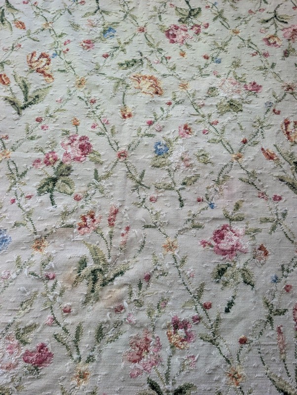 Vintage French Hand Knotted Floral Needle Point Wool Rug or Tapestry 4' x 6' 4" gallery