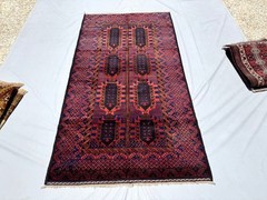 4×8 ft Hand Knotted Afghan Turkmen Area Rug Red Geometric Bokhara Nomadic Carpet
