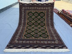 Green Hand Knotted Afghan Bokhara Rug 4×6 Vintage Persian Style Oriental Carpet