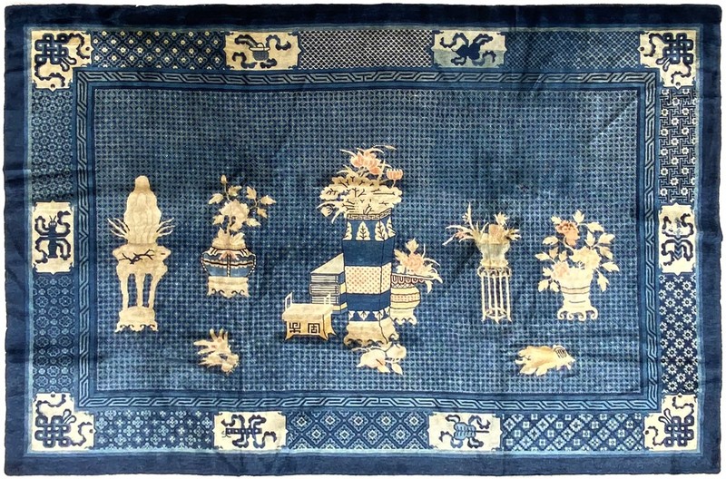 6X10 Antique Peking Chinese Rug Fine Tapestry Treasure Blue 191cm x 295cm C.1900 gallery
