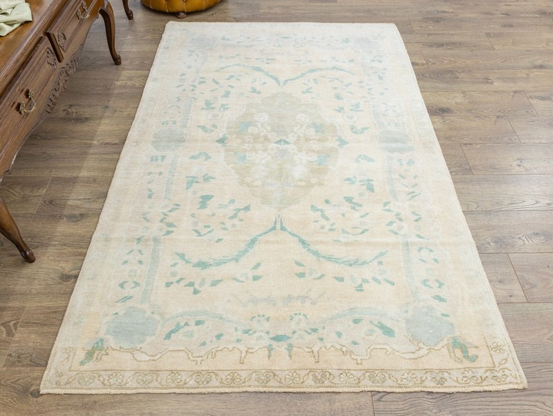 Vintage Muted Turkish Oriental Hand Woven 4.5x6.11 feet Oushak Area Rug Carpet gallery