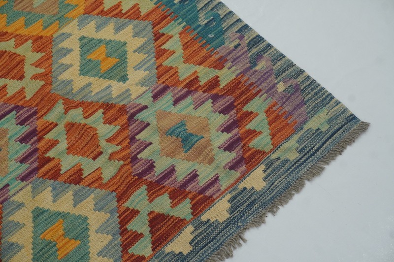 7x10 ft Orange Afghan Hand Woven Wool Reversible Kilim Rug 6'9"x9'6" gallery