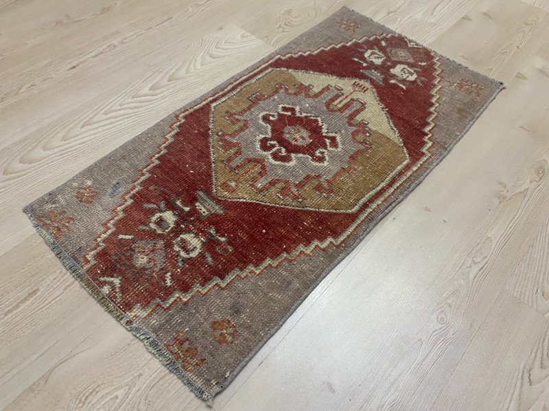 Handwoven Anatolian Small Rug 1.3x2.7 ft Tribal Red Vintage Wool gallery