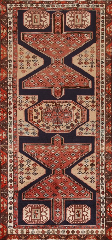 Vintage Rug Ardebil Traditional Geometric 10 ft. Runner Rug Handmade Wool 4x10