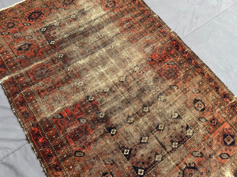 Red Distressed Low Pile Caucasian Rug 4x6 ft Hand Knotted Vintage Boho Carpet gallery