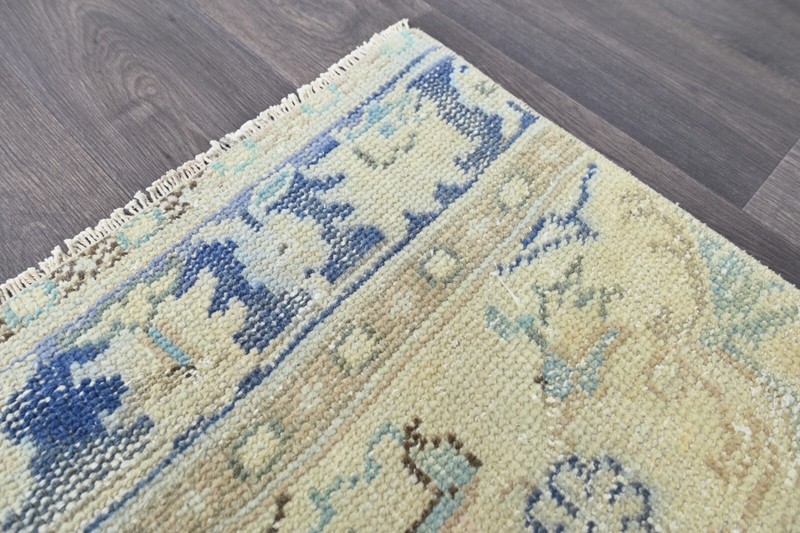 Vintage Turkish Runner Rug 2x10ft BEIGE Handmade Anatolian Oushak Hallway Wool gallery
