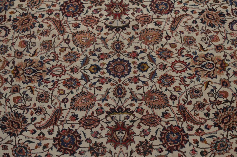 Vegetable Dye Kashmar Ivory Wool Vintage Handmade Living Room Large Rug 11x16 gallery